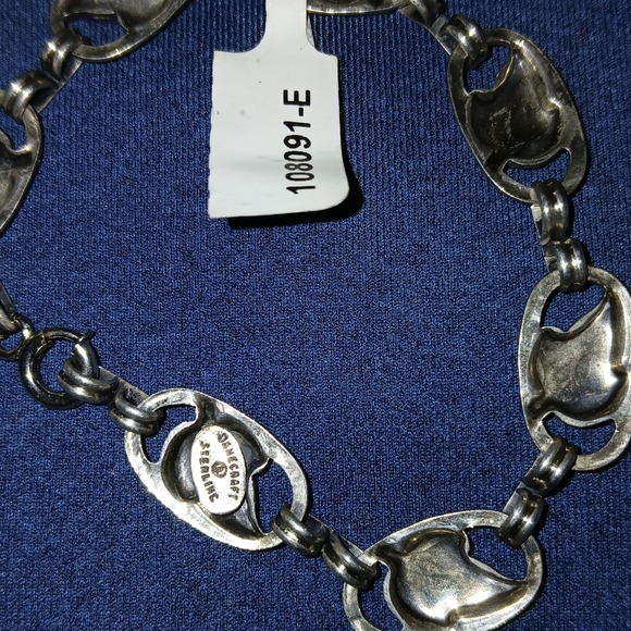 Vintage Danecraft Sterling Silver Bracelet Oval Links Leaf Center NOS - Picture 4 of 4